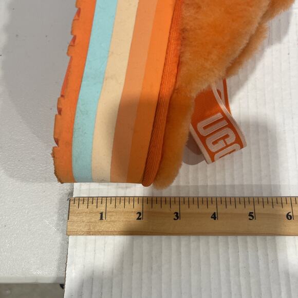 UGG Women Sz 6 Disco Knot Slide Platform Genuine Shearling Slip On Sandal Orange - Picture 13 of 13